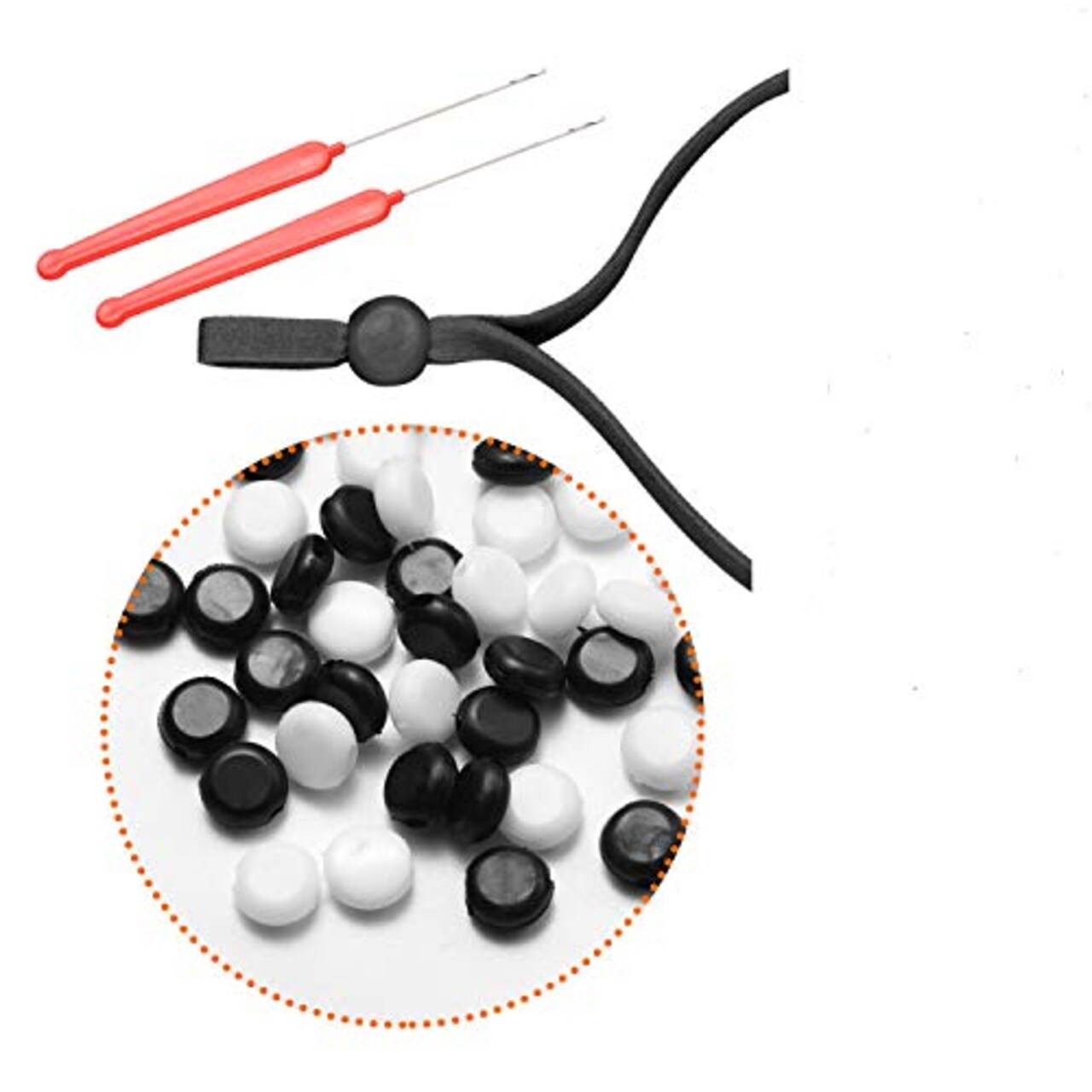 120 PCS Black and White Adjustable Soft Elastic String Cords Buckle Adjuster with 2 pcs Crochet Hook,Suitable for All Different Sizes of mask Straps Bands (1/8,1/5,1/4,5/8 Straps)